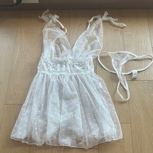 Sheer White Polka Dot Dress with Tie Straps